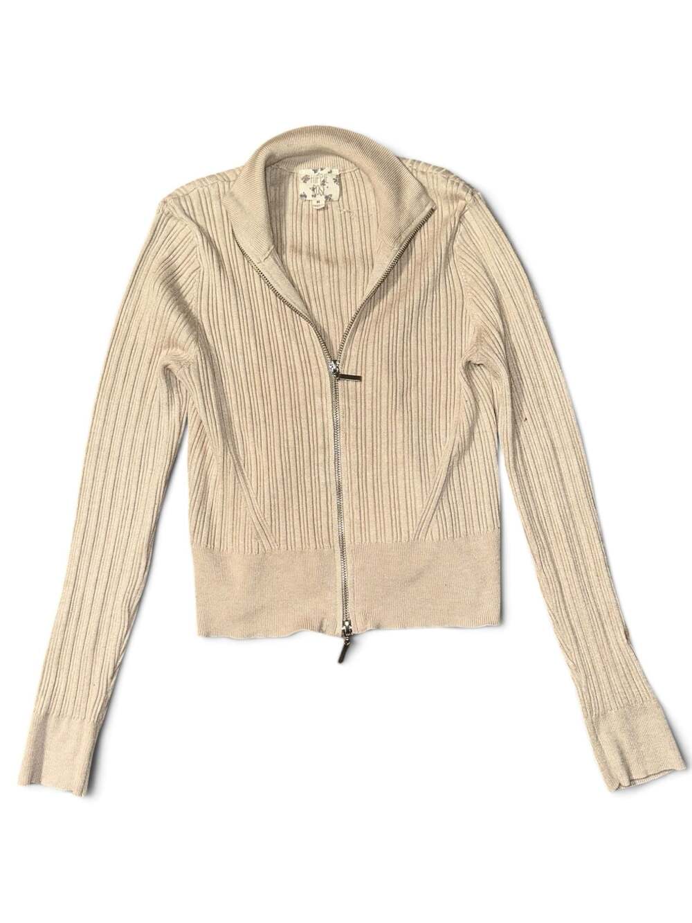 Hippie Rose Ribbed Knit Full Zip Mock Neck Cardigan Sweater